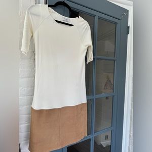 Bailey/44 Twofer Dress, Medium, lined rayon/spandex top with lamb leather skirt